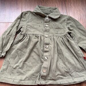 Kidwild Organic Cotton Olive Green Button-Up tree print Dress